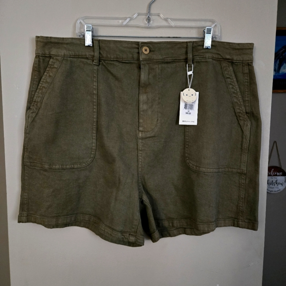 DEX Shorts NWT High Rise Bottoms 24 Plus Size Curve Green Canvas